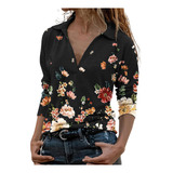 Blusa En Forma De F Para Mujer, A La Moda, Estampado De Flor