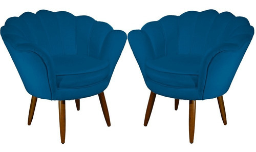 Kit 02 Poltrona Cadeira Pétala De Flor Luxo Recepção Suede Cor Azul-royal