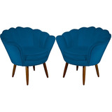 Kit 02 Poltrona Cadeira Pétala De Flor Luxo Recepção Suede Cor Azul-royal