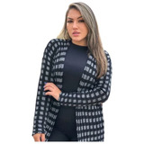 Kimono Cardigan Casaco Longo Xadrez Listrado Blusa Feminina