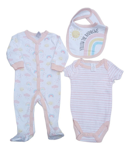 Primera Muda Body Pijama Babero Bebe Niña Arcoiris Baby Kids