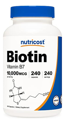 Biotina Nutricost (vitamina B7) 10,000 Mcg (10 Mg), 240 Caps