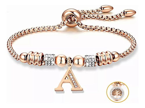 Pulseras Mujer Inicial Letra Pulcera Oro Rosado 18k Regalo