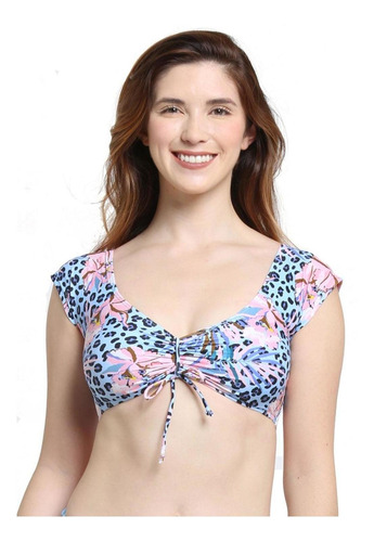 Bikini Manga Corta Estampado Celeste