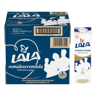 Lala Leche Semidescremada, 12 Piezas De 1 Lt | Meses sin interés