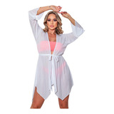 Kimono Cardigã Vestido Ponta Saída Praia Chic Luxo Verão