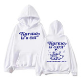 Taylor Swift - Buzo Canguro Unisex- Blanco Karma Is A Cat