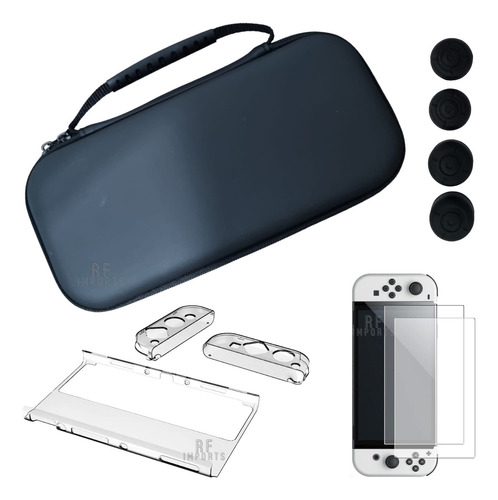 Case Estojo Nintendo Switch Oled + Pelicula + Tpu + Grips 