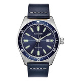 Citizen Brycen Vintage Eco Drive Aw1591-01l Fotos Reales Color De La Malla Azul Color Del Bisel Azul Color Del Fondo Azul