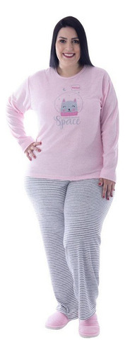 Pijama Plush Plus Size Inverno Frio Longo Feminino