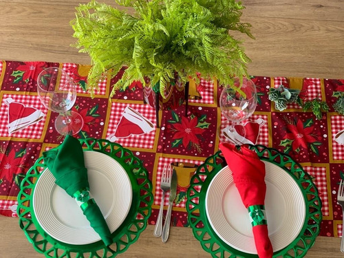 Caminho De Mesa Natal Trilho Estampado 50 X 1,40 - 1 Trilho Cor Vermelho