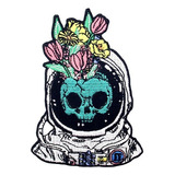 4 Adesivos Bordados Space Man Skull Astronaut Com Flores