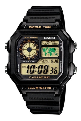 Reloj Hombre Casio Caucho Luz Multifuncion Ae1200wh-1avdf