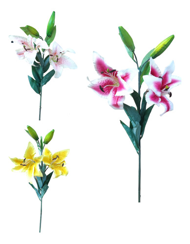 Vara Flor Artificial Lirio O Lilium 2 Flores Y 2 Pimp. 78cm