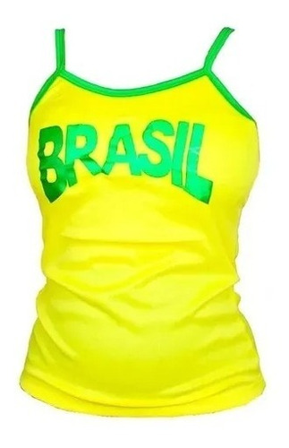 Camiseta Canelada Alça Regata Feminina Brasil Copa Do Mundo 