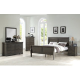 Cama Queen En Madera Louis Philippe Color Gris Oscuro Por