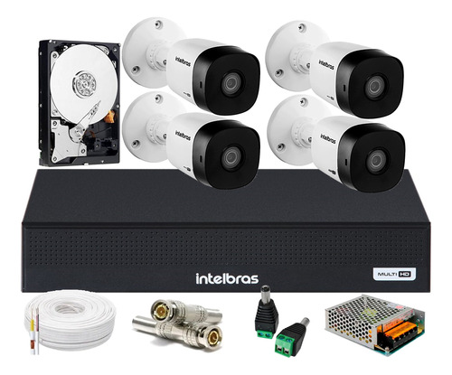 Kit 4 Cameras 1220 Full Hd, Dvr 4ch Intelbras, Hd Incluso