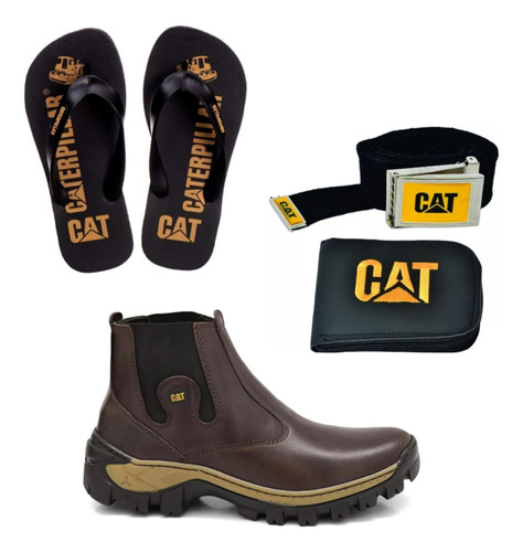 Kit Bota Masculina Cinto Carteira Chinelo Cater Bico Pvc