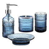 Set Accesorios Para Baño Decorativos Alta Calidad 4 Piezas Color Azul