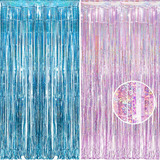 Cortina Rosa Azul De Flecos De Aluminio 2 Pzs 2.5x1 Metros