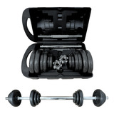Kit Pesas Mancuernas 20kg Ajustable Discos Barra Acero Gym Color Negro