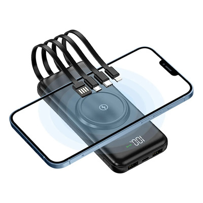 Power Bank Pila Batería Recargable Kimhi Cargador Inalambrico 20,000mah Carga Rapida Portatil Color Negro Con 4 Cables Y 2 Puertos Usb Cargador Para Celular Tablet Banco De Energia Pantalla Led | Envío gratis