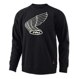 Sudadera Casual Moto Troy Lee Honda Wing Crew Raglán Negro