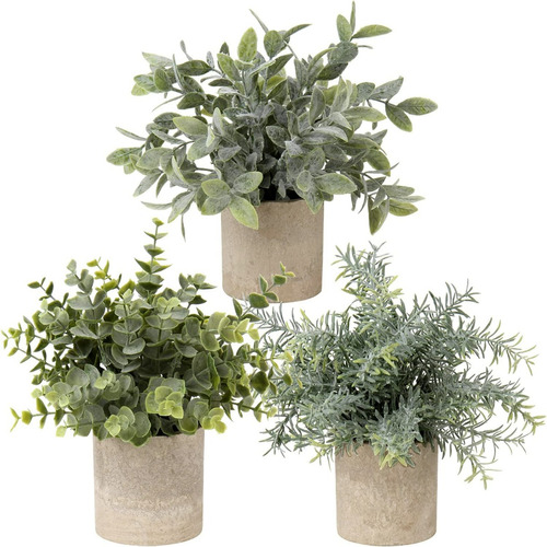 3 Plantas Artificiales Decoración De Eucalipto Con Macetas 