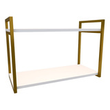 Nicho Industrial Ferro Dourado Madeira 80cm Branco Maldivas