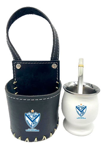 Mate Acero Y Porta Mate Cuero Para Auto Velez Sarsfield