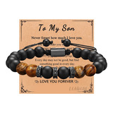 Pulsera Hombre Ojo De Tigre Piedra Natural Regalo Para  Hijo