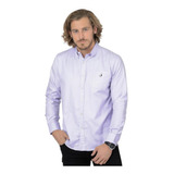 Camisa Casual Long Beach Polo Club Hombre Morado Algodon/pol