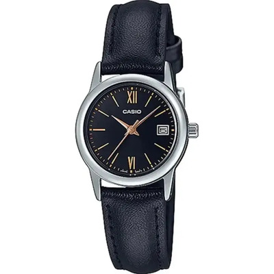 Reloj Casio Ltpv002 Mujer Correa Piel Números Romanos Color de la correa Negro Color del bisel Plateado Color del fondo Negro | Meses sin interés