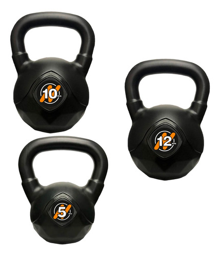 Set 3 Pesas Rusas De 5 Kg + 10 Kg + 12kg Fitnesas Kettlebell