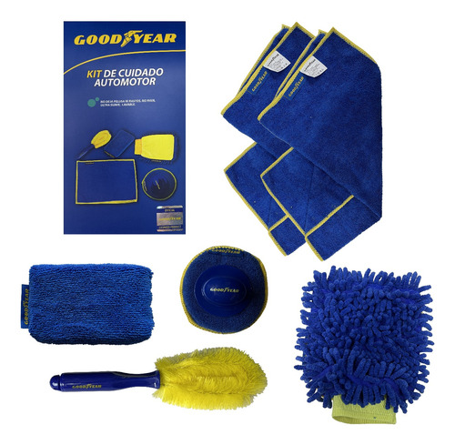 Kit Lavado Auto Goodyear Esponja Trapo Cepillo Toalla 6 En 1