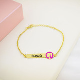 Pulseira Infantil, Barbie Com Resina Personalizado, Banhado