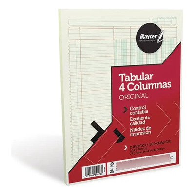 Block Tabular 4 Columnas Rayter Cont. 50 Hojas 2 Blocks | MercadoLibre