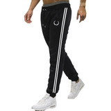 Jogger Hombre Negro Lineas Laterales Blanco Shein