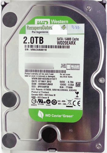 Disco Wd Wd20earx-00pasb0 2tb Sata - 2797 Recuperodatos