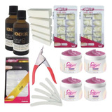 Kit Unhas Gel Tips+ Lixas Bloco + Monomer + Cortador Moldef1