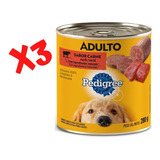 3 Latas Pedigree Alimento Húmedo Lata Perro Adulto Carne