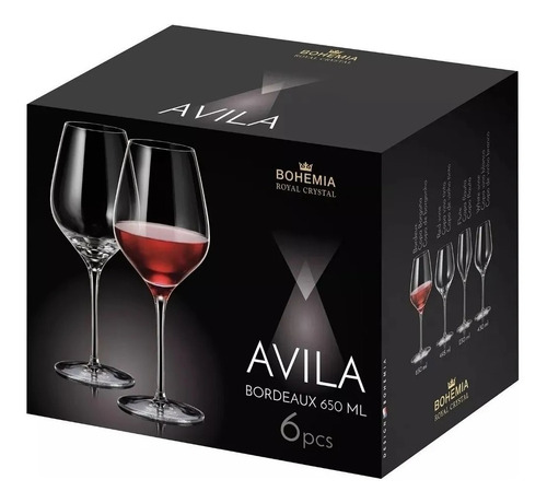 Copas De Cristal Bohemia Avila Bordeaux 650 Ml (caja 6u.)
