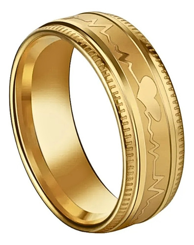 Anillo Acero Inoxidable Argolla Color Oro Cardiograma Mujer