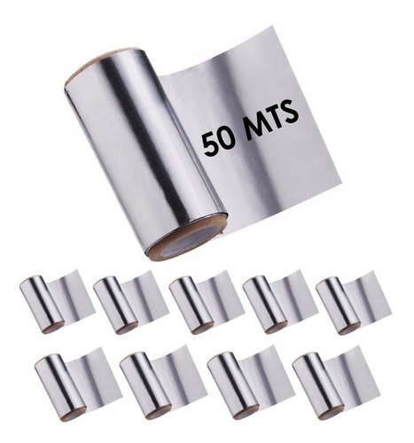 10 Rollos Papel Aluminio 10 Cm X 50 Mts P/ Mechas Claritos