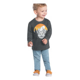 Camiseta Infantil Kyly M. Longa Punho Menino Lobo Tam 4 A 8