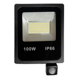 Refletor Led 100w Prova D'agua Sensor Presença Bivolt Cor Da Carcaça Preto Cor Da Luz Branco-frio 110v/220v