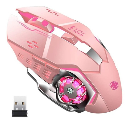 Mouse Gamer Profesional Rosado Lx Inalambrico 6 Botones 