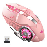 Mouse Gamer Profesional Rosado Lx Inalambrico 6 Botones 