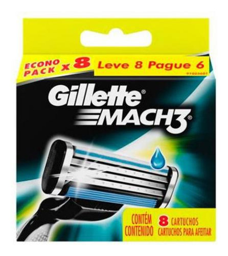 Carga Para Aparelho De Barbear Gillette Mach3 - 8 Cartuchos