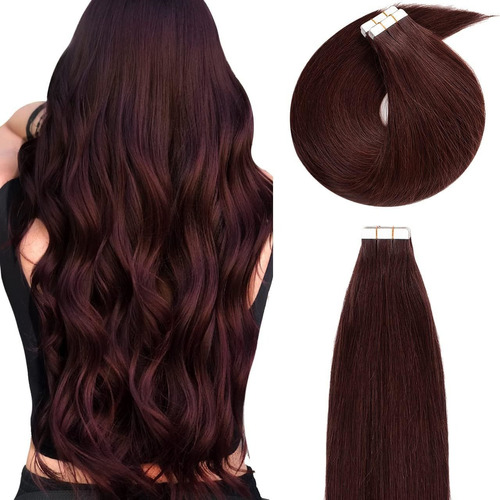 Extensiones Cabello Real 20pz Rojo Vino Burgundy 16in 50gr